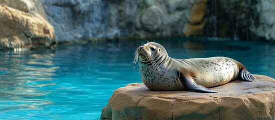 Northern Seal Lounging on Majestic Stone in a Breathtaking Zoo Setting