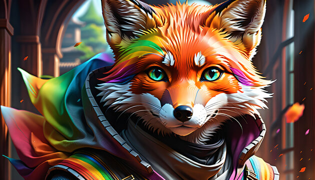 Sly Fox Shadows: Assassin Fox Ninja Adorned in Diverse Attire.(Generative AI)