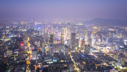 Fototapeta na wymiar Aerial photography of night scenes of urban buildings in the center of Nanjing city