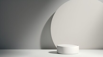 3d render of white round podium for product presentation. Abstract background.
