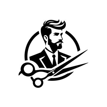 recommend clip art: The Barber Shop Logo Handsome man with beard and scissor