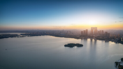 Fototapeta premium Aerial photography of the urban landscape of Jinji Lake in Suzhou