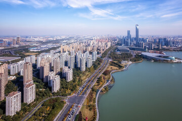 Fototapeta na wymiar Aerial photography of the urban landscape of Jinji Lake in Suzhou