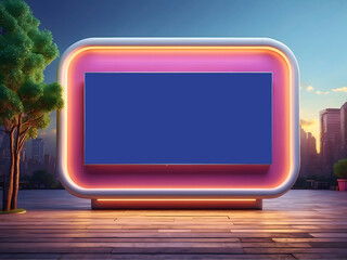 Advertising billboard advertising large horizontal screen MOCKUP for advertising design. Against the background of the sunset design, glowing design.