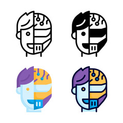 Humanoid icon set style collection in line, solid, flat, flat line style on white background