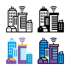 Obraz premium Smart City icon set style collection in line, solid, flat, flat line style on white background