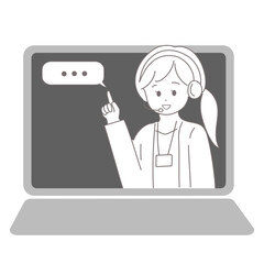 オンラインミーティングでモニター越しに映る女性担当者のイラスト