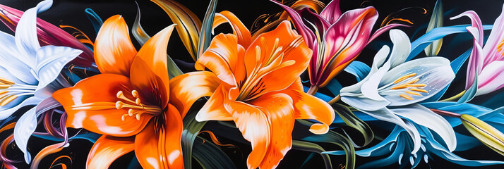 an oil painting of colorful lilies, generative AI