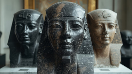 Statues of Egyptian deities in a museum. - obrazy, fototapety, plakaty