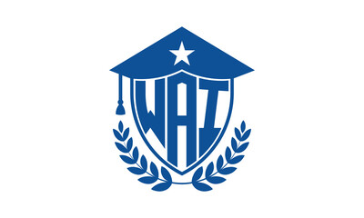 WAI three letter iconic academic logo design vector template. monogram, abstract, school, college, university, graduation cap symbol logo, shield, model, institute, educational, coaching canter, tech