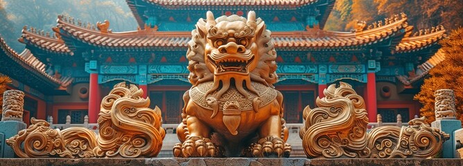 Obraz premium colossal golden Chinese dragon