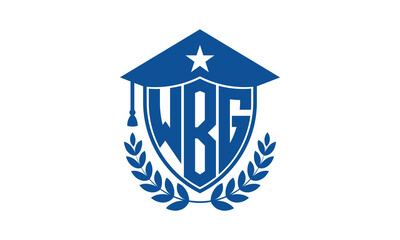 WBG three letter iconic academic logo design vector template. monogram, abstract, school, college, university, graduation cap symbol logo, shield, model, institute, educational, coaching canter, tech