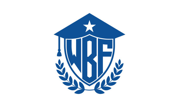 WBF three letter iconic academic logo design vector template. monogram, abstract, school, college, university, graduation cap symbol logo, shield, model, institute, educational, coaching canter, tech