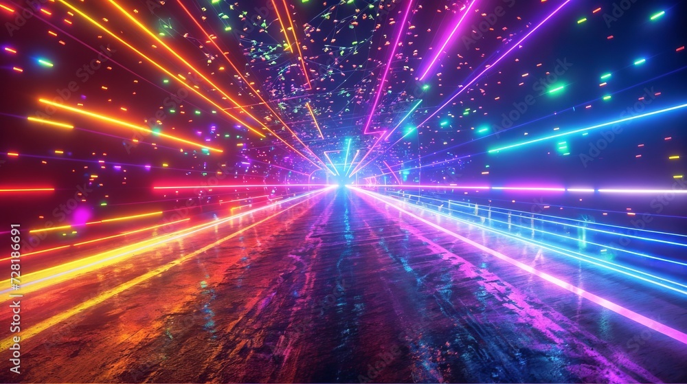 Poster abstract background with colorful laser rays and luminous lines