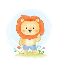 Obraz na płótnie Canvas cartoon cute lion watercolors