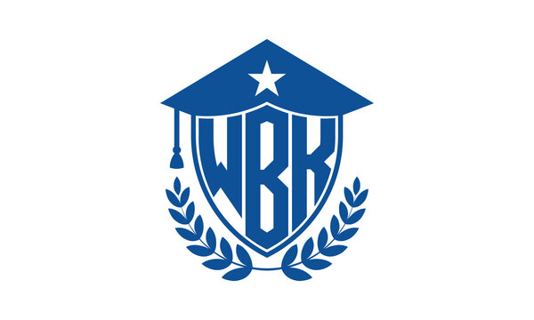 WBK three letter iconic academic logo design vector template. monogram, abstract, school, college, university, graduation cap symbol logo, shield, model, institute, educational, coaching canter, tech