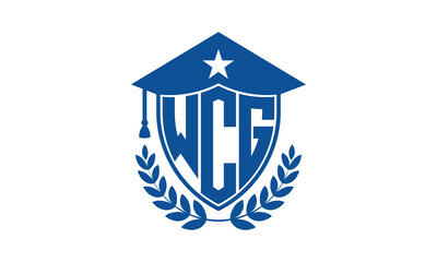 WCG three letter iconic academic logo design vector template. monogram, abstract, school, college, university, graduation cap symbol logo, shield, model, institute, educational, coaching canter, tech