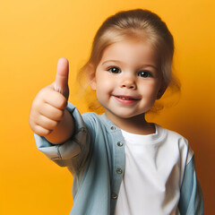 a toddler giving a thumbs up on yellow background, banner concept