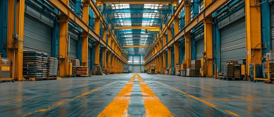 Fotobehang the interior of a large steel-constructed factory or industrial facility © tongpatong