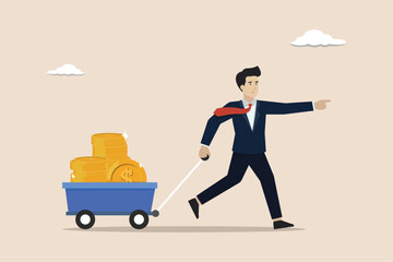 Investment growth, wealth management or savings to gain interest, passive income or harvest profit or dividend, earning money or prosperity concept, businessman carrying piles of money.
