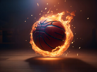 Fototapeta premium Basketball ball fire, epic 3d render illustration design.