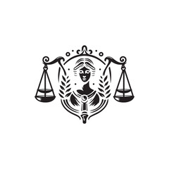 Lady Justice logo vector illustration design. Law court symbol