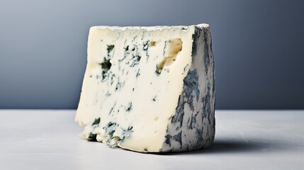 Wedge of Creamy Blue Cheese with Marble Texture on Table