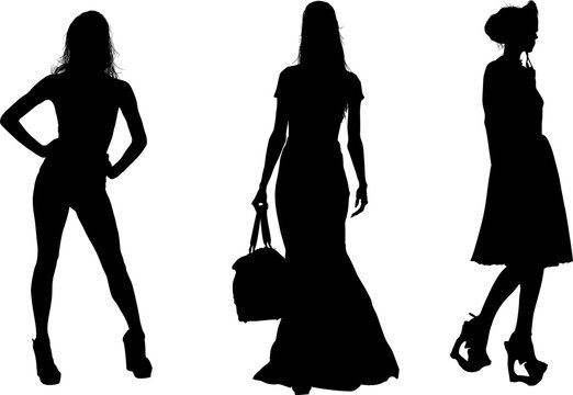 silueta, gente, mujer, ilustraci&oacute;n, par, vector, moda, negro, pasarela