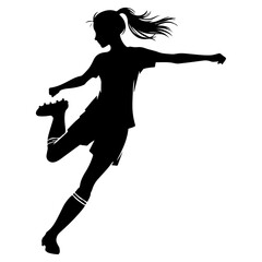 Young soccer player kicking a ball pose vector silhouette, black color silhouette