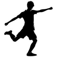 Young soccer player kicking a ball pose vector silhouette, black color silhouette