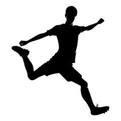 Young soccer player kicking a ball pose vector silhouette, black color silhouette