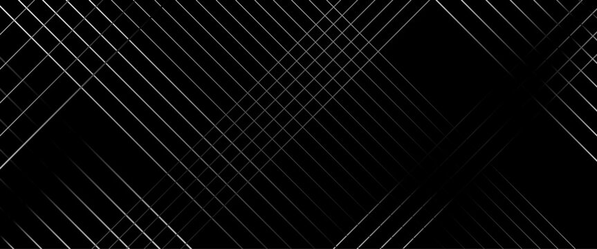 Vector black abstract background lines tech geometric modern dynamic shape, futuristic light gray line corner concept abstract on black background.