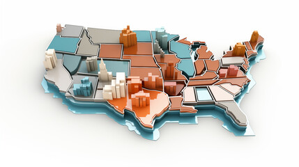 Map states of USA map with states texture Colorful tone color  building High relief isolated on a...