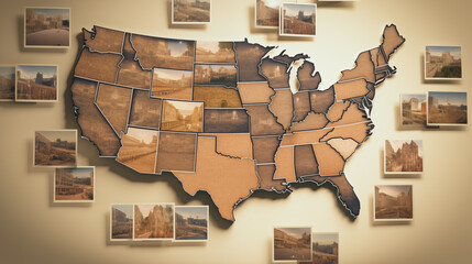 Map states of USA map with states texture Earth tone color Building picture surface  isolated on a...
