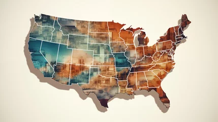 Foto op Plexiglas Map states of USA map with states texture brown paper surface  isolated on a white background. United States of America map, style retro vintage  background,usa map ai concept. © Sittipol 