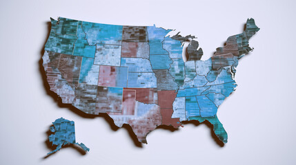 Map states of USA map with states texture brown paper surface  isolated on a white background. United States of America map, style retro vintage  background,usa map ai concept.