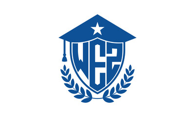 WEZ three letter iconic academic logo design vector template. monogram, abstract, school, college, university, graduation cap symbol logo, shield, model, institute, educational, coaching canter, tech