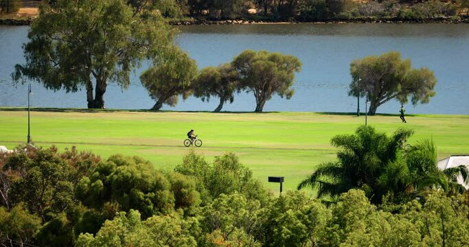 People walking along swan river in Perth, Western Australia, Elizabeth Quay