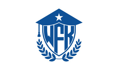 WFK three letter iconic academic logo design vector template. monogram, abstract, school, college, university, graduation cap symbol logo, shield, model, institute, educational, coaching canter, tech