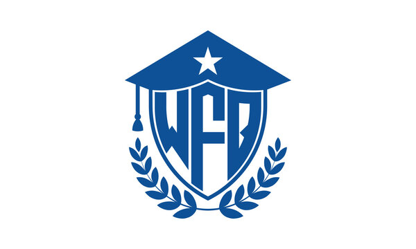 WFQ three letter iconic academic logo design vector template. monogram, abstract, school, college, university, graduation cap symbol logo, shield, model, institute, educational, coaching canter, tech