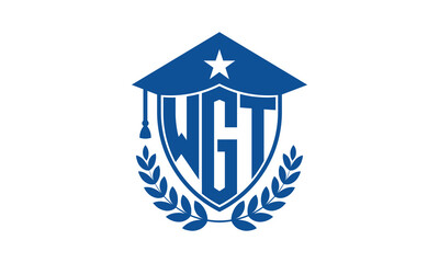 WGT three letter iconic academic logo design vector template. monogram, abstract, school, college, university, graduation cap symbol logo, shield, model, institute, educational, coaching canter, tech