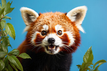 Fototapeta premium red panda on a blue background