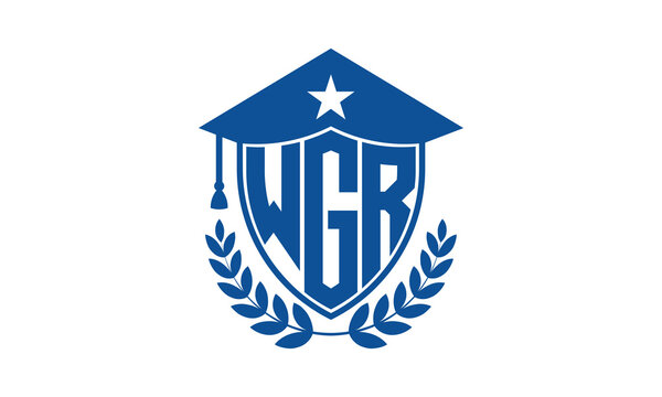WGR three letter iconic academic logo design vector template. monogram, abstract, school, college, university, graduation cap symbol logo, shield, model, institute, educational, coaching canter, tech