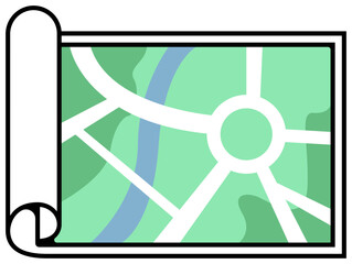 Map Plain with Roll in Left Side Icon Illustration