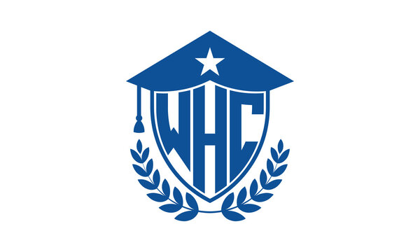 WHC three letter iconic academic logo design vector template. monogram, abstract, school, college, university, graduation cap symbol logo, shield, model, institute, educational, coaching canter, tech