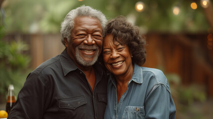 Laughter and Love: African American Senior Couple Sharing a Joyful Moment Outdoors