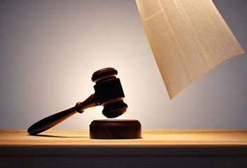 Justice: a gavel in motion in the presence of the Law. 