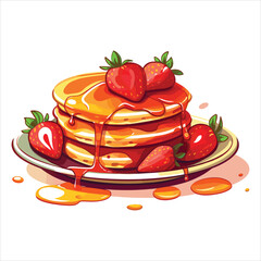 Pancakes With blackberries and melted honey vector design