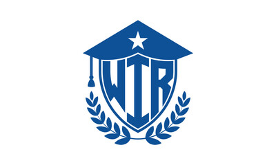 WIR three letter iconic academic logo design vector template. monogram, abstract, school, college, university, graduation cap symbol logo, shield, model, institute, educational, coaching canter, tech