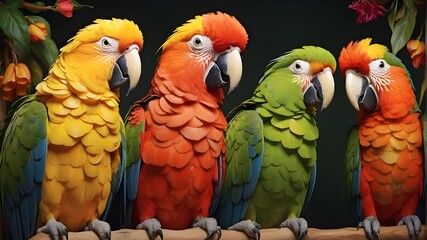 Parrots sit on the brach of tree, colourful parrots looking soo nice and wonderful